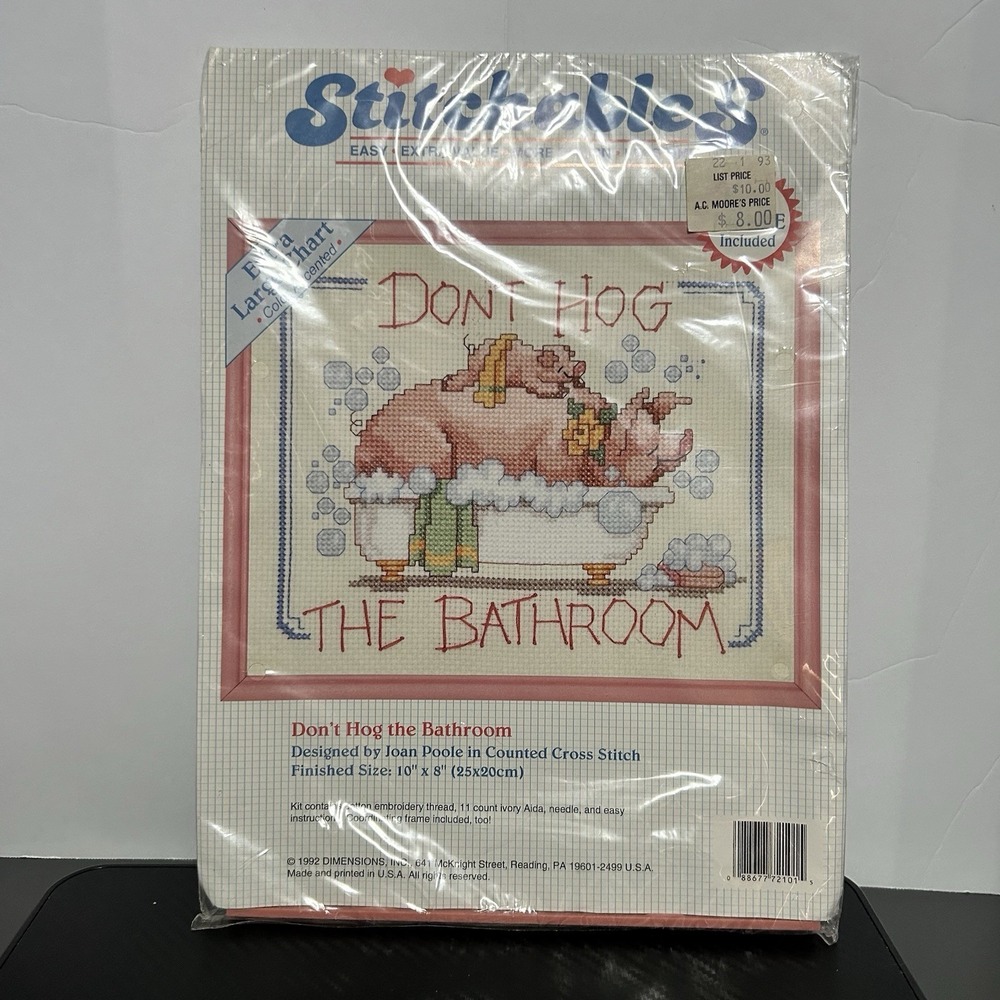 Cross Stitch Dimensions Kit Plus Frame Don't‎ Hog the Bathroom 72101 Vintage NEW